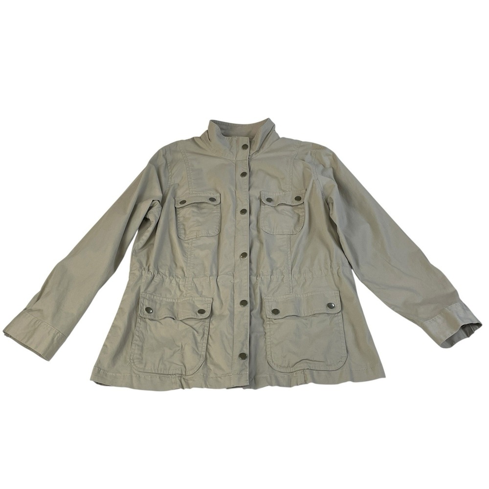 Croft & Barrow L Khaki Utility Jacket Cotton Snap Front Stretch Safari